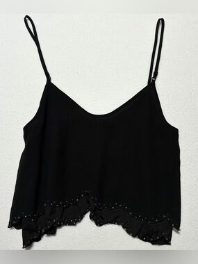 TCEC Spaghetti Strap Crop Top Scalloped Hem With Beading Black Size Medium